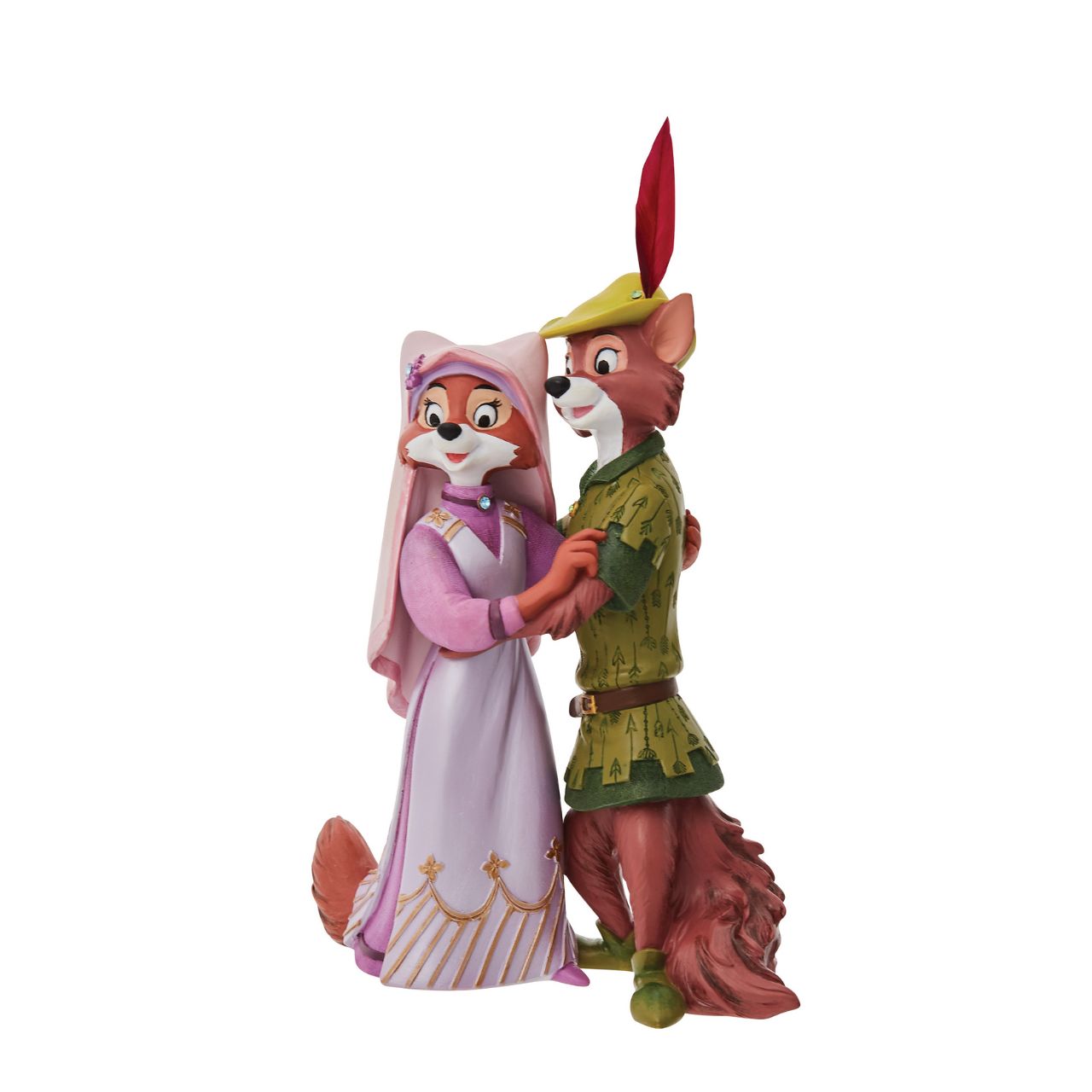 Robin Hood the heroic outlaw is featured here with the beautiful and ladylike Maid Marian in this sweet double figurine. The figurine is made from cast stone. Each piece is hand painted and slight colour variations are to be expected which makes each piece unique.