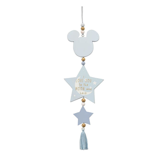 Featuring a heart warming 'I love you to the moon and back' sentiment and a blue Mickey Mouse design, this makes a beautiful keepsake for a precious little one.