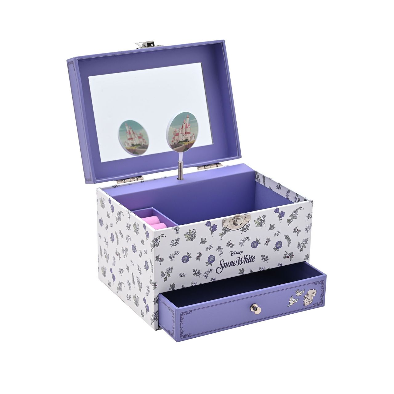 This enchanting jewellery box, adorned with a floral pattern, is a perfect spot for storing treasured trinkets. With a drawer for small keepsakes and a cheery tune that plays when opened, its an ideal gift for Disney princess enthusiasts of all ages.