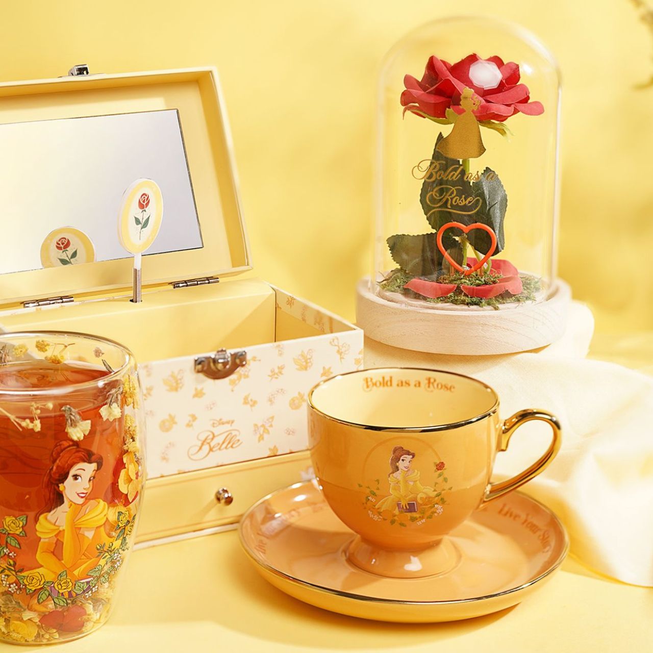 Bring the magic of Disney to the home with the Disney Pastel Princess Florals In A Cloche With Neon Light - Belle.