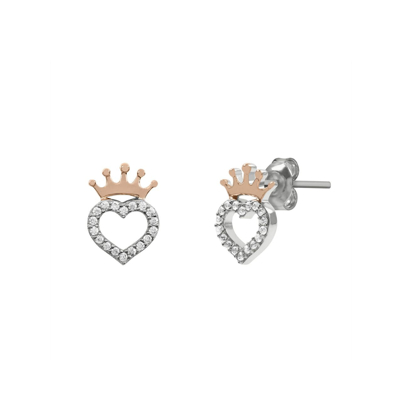 Disney Princess Sterling Silver Love Heart with Crown Earring Crafted with sterling silver, these Disney Princess Love Heart earrings feature a delicate crown design perfect for any princess. Add a touch of magic and elegance to your outfit with these timeless earrings. Guaranteed to make any Disney fan feel like royalty.