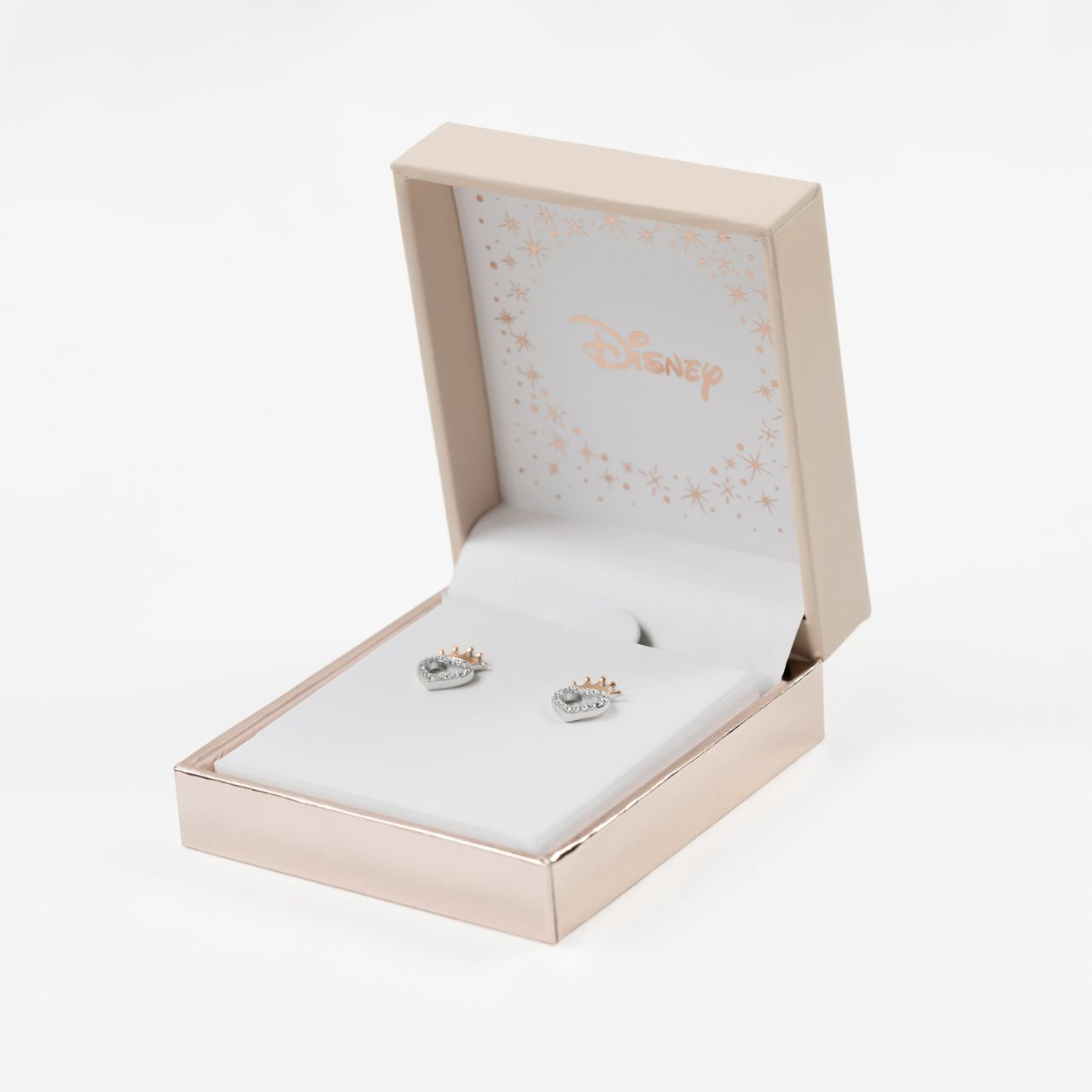Disney Princess Sterling Silver Love Heart with Crown Earring Crafted with sterling silver, these Disney Princess Love Heart earrings feature a delicate crown design perfect for any princess. Add a touch of magic and elegance to your outfit with these timeless earrings. Guaranteed to make any Disney fan feel like royalty.