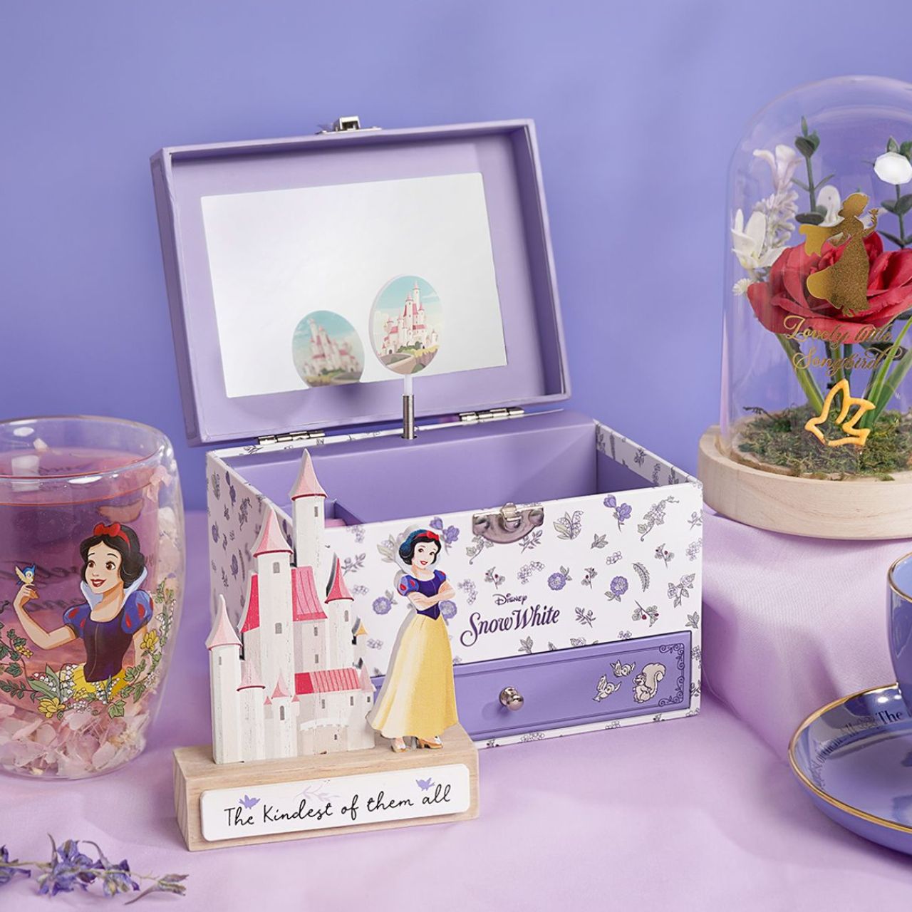 This enchanting jewellery box, adorned with a floral pattern, is a perfect spot for storing treasured trinkets. With a drawer for small keepsakes and a cheery tune that plays when opened, its an ideal gift for Disney princess enthusiasts of all ages.
