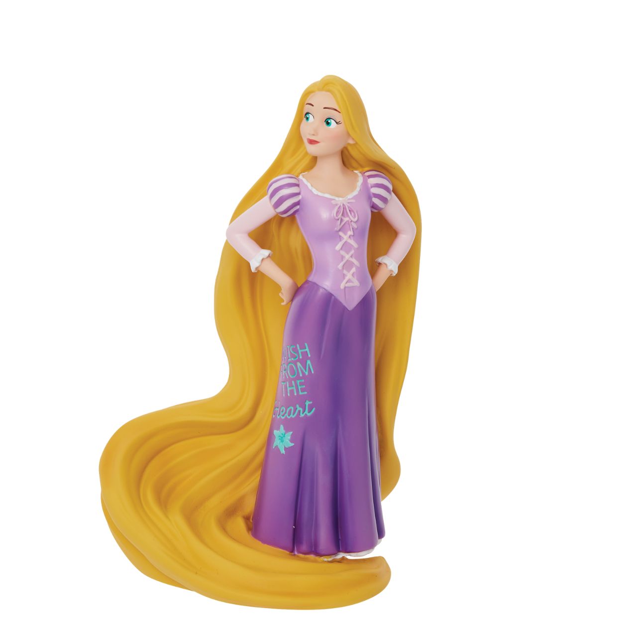 Tangled Rapunzel Wish Princess Expressions Figurine Rapunzel from the hit Disney film 'Tangled' in an expressive pose with an empowering message that reads "Wish from the Heart"