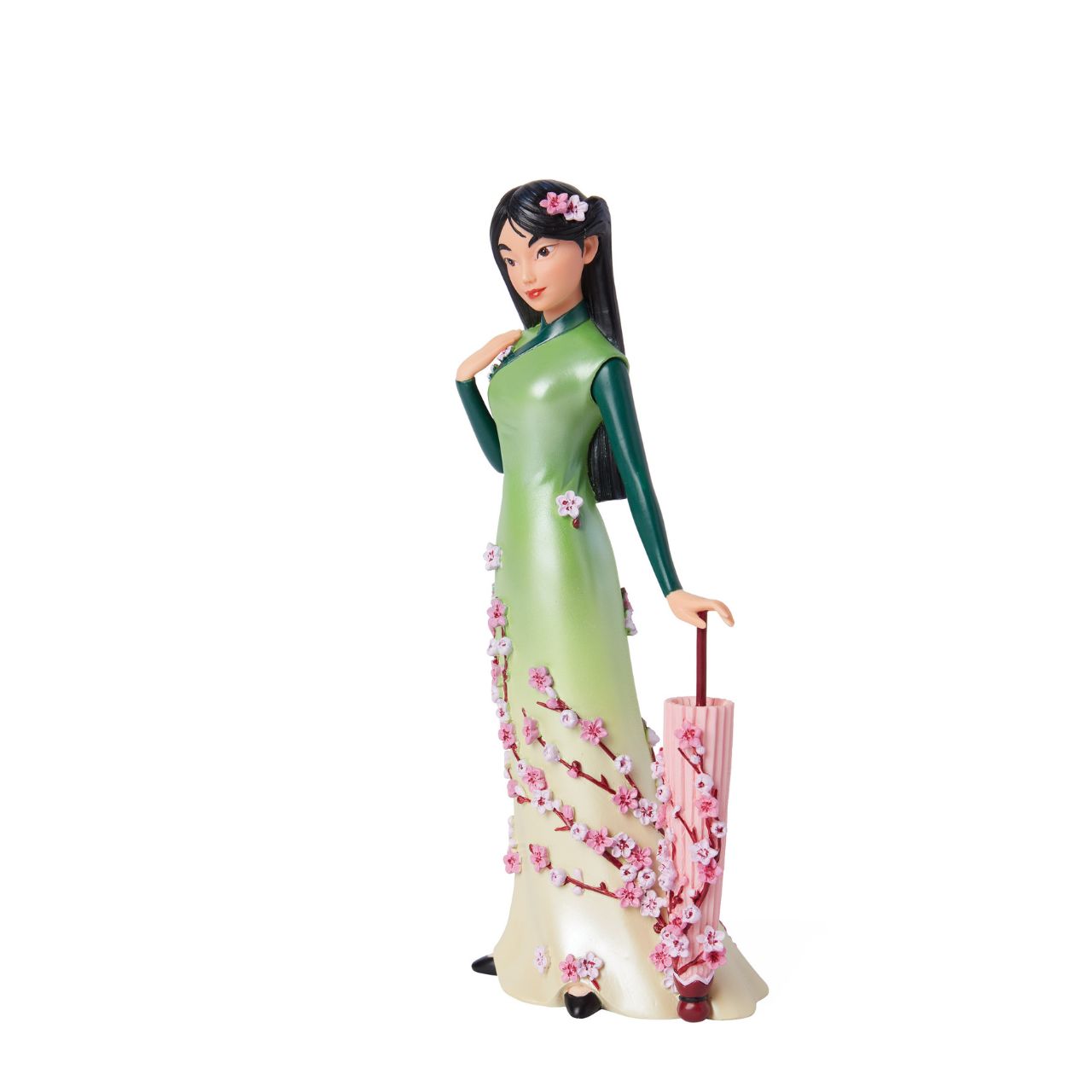 Part of the Disney Showcase Botanical collection, the Botanical Mulan figurine sees Disney's iconic princess in her gorgeous green ombre dress adorned with delicate cherry blossom petals.