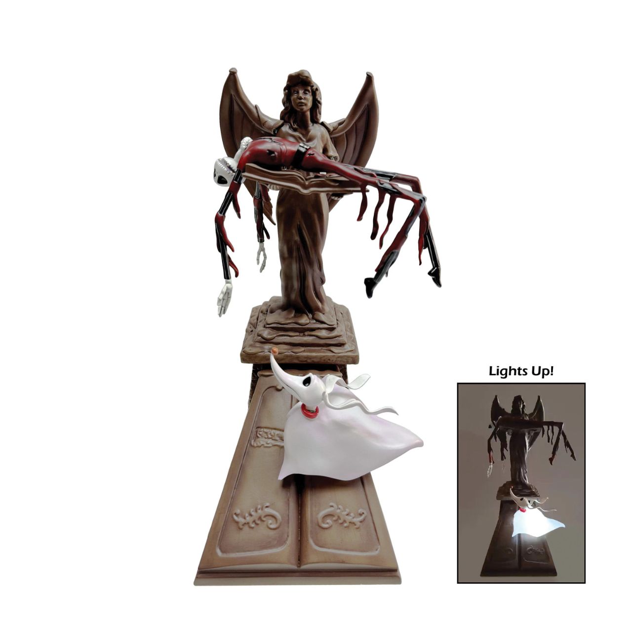 Unveil the mystery of Halloween Town with this striking collectible, featuring Jack Skellington and Zero with hauntingly intricate details. Perfect for fans of The Nightmare Before Christmas film, this piece promises to captivate your customers and elevate your store's offerings.