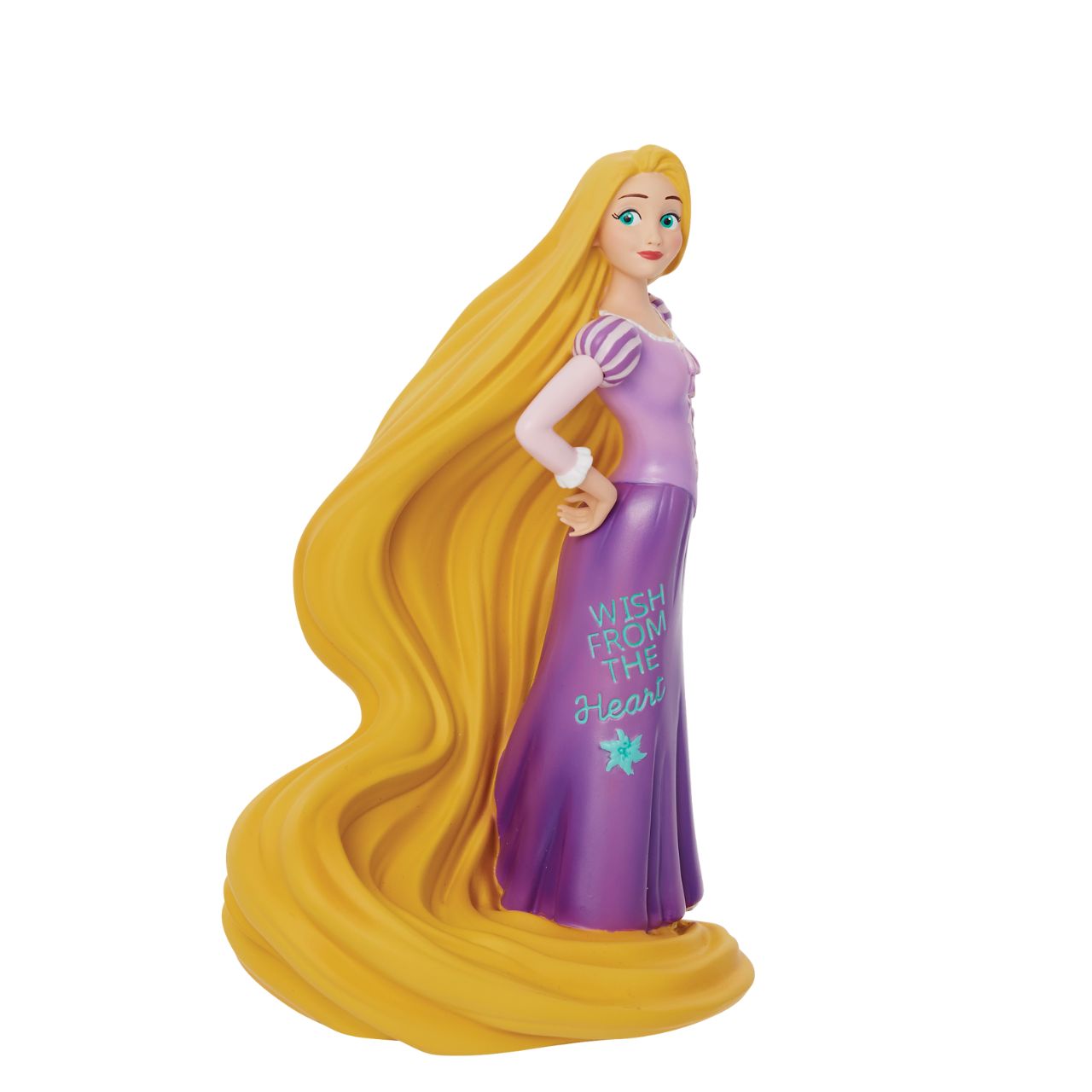 Tangled Rapunzel Wish Princess Expressions Figurine Rapunzel from the hit Disney film 'Tangled' in an expressive pose with an empowering message that reads "Wish from the Heart"