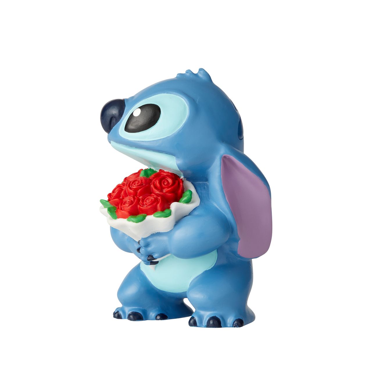 Disney Showcase Stitch Flowers Figurine Don't fret, Stich. Of course we forgive you. How can you resist such a cute face? Lilo taught Stitch to love and he's here to say "I love you, too."