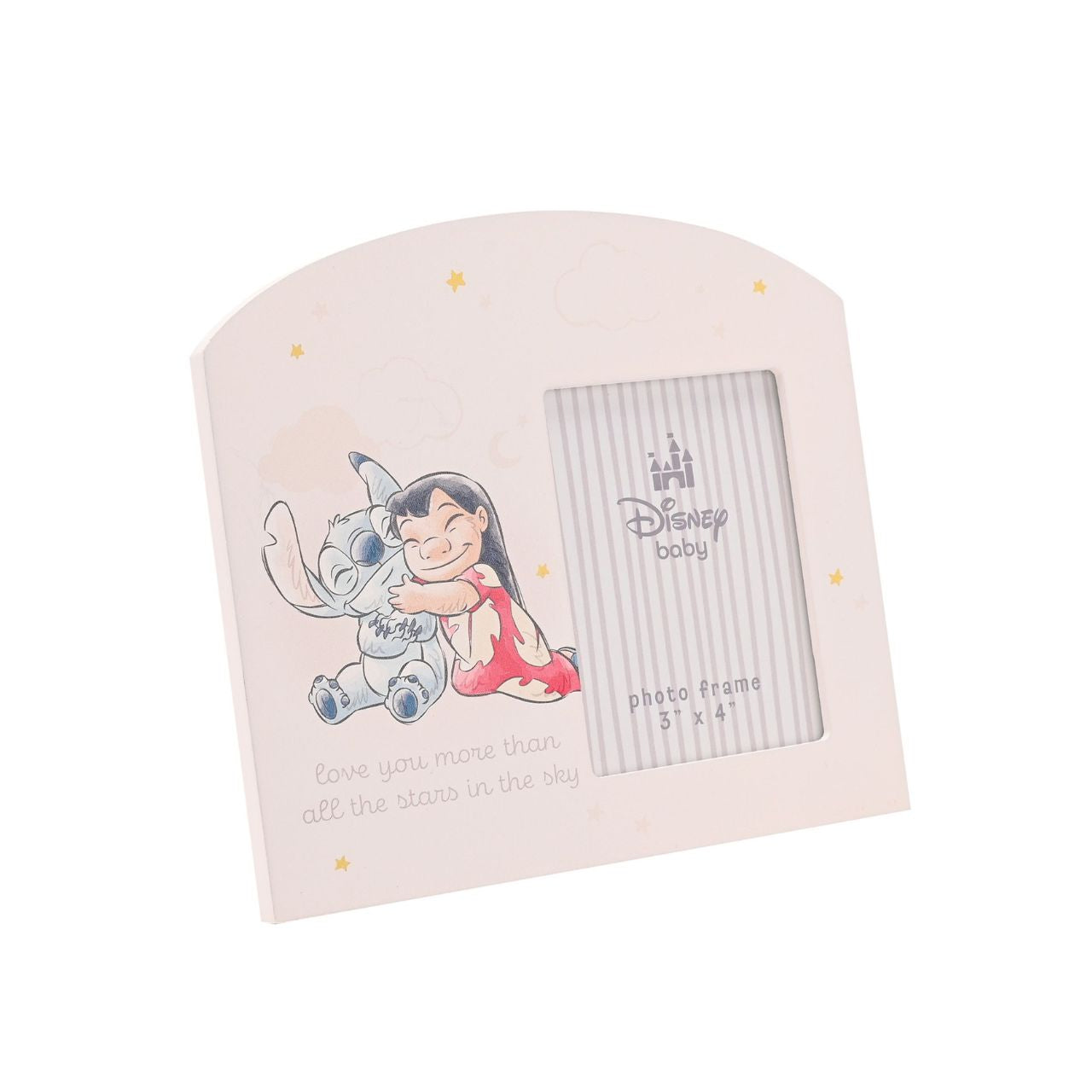 The Stitch Baby Frame is playful pink photo frame showcases a heart-warming cartoon of everyone's favourite Disney alien.