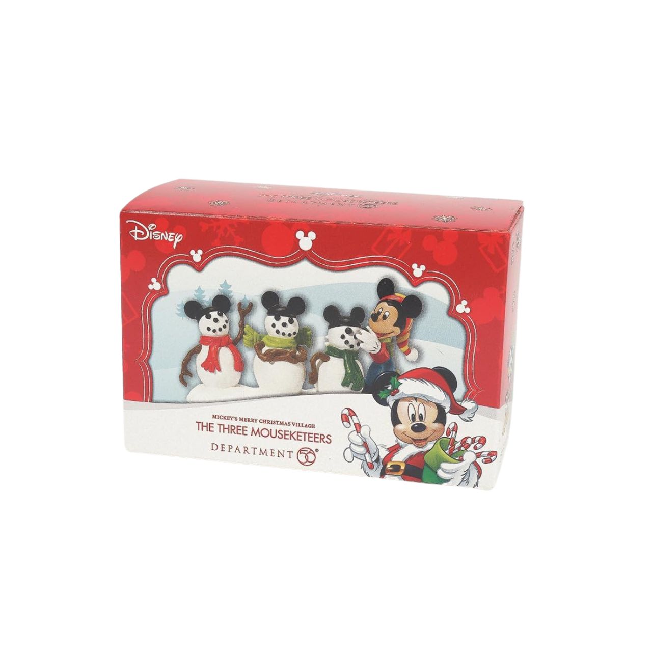 This hand-painted resin accessory is classic Mickey – dressed in a striped stocking cap and neck scarf, Mickey is putting the final touches on his three snowmen. Instead of a tall silk hat each snowman dons the iconic Mickey's Ears hat.