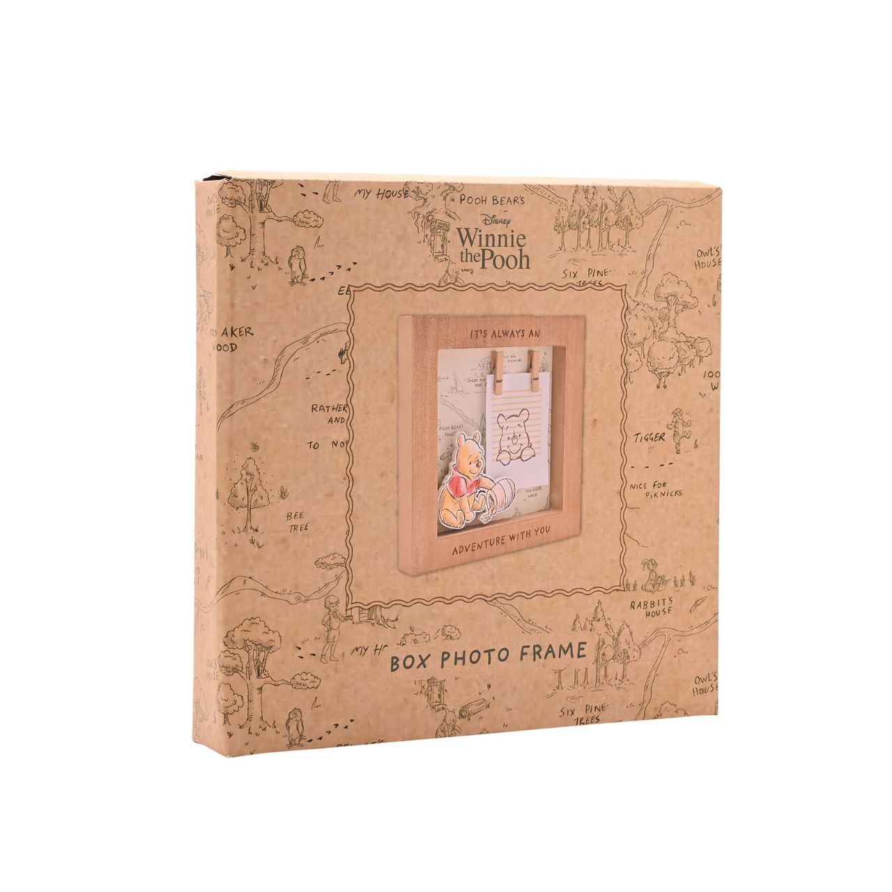 Featuring an enchanting cartoon illustration, a charming map, this frame brings the magic of the Hundred Acre Wood to life.