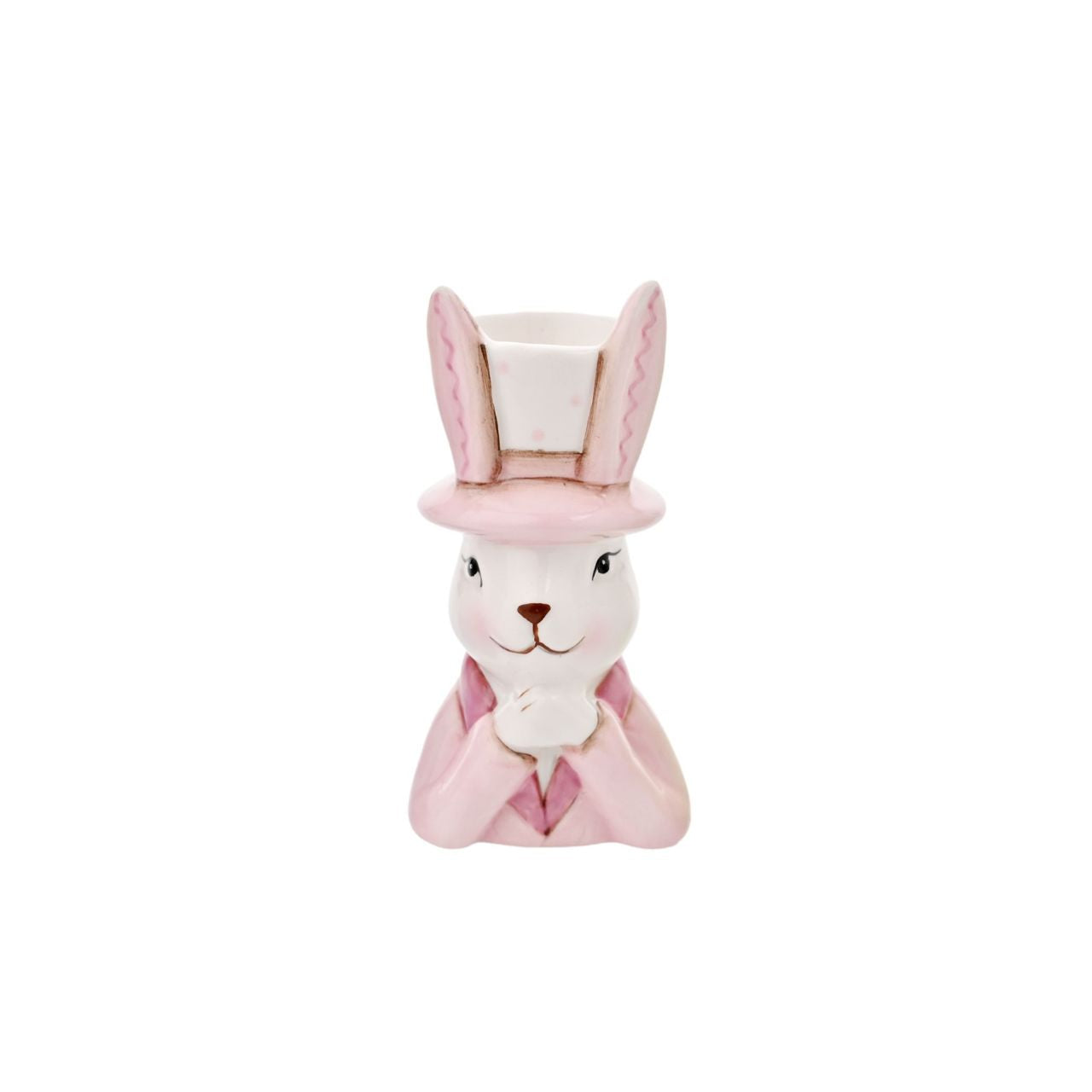 Bring a playful touch to your product line with the Eggs-traordinary Gifting Company's set of three Bunny in Top Hat Planter's Featuring adorable bunnies in three pastel colours, pink, purple and green. This charming set of planters adds a whimsical flair on their own and even more vibrancy when paired with plants or flowers.