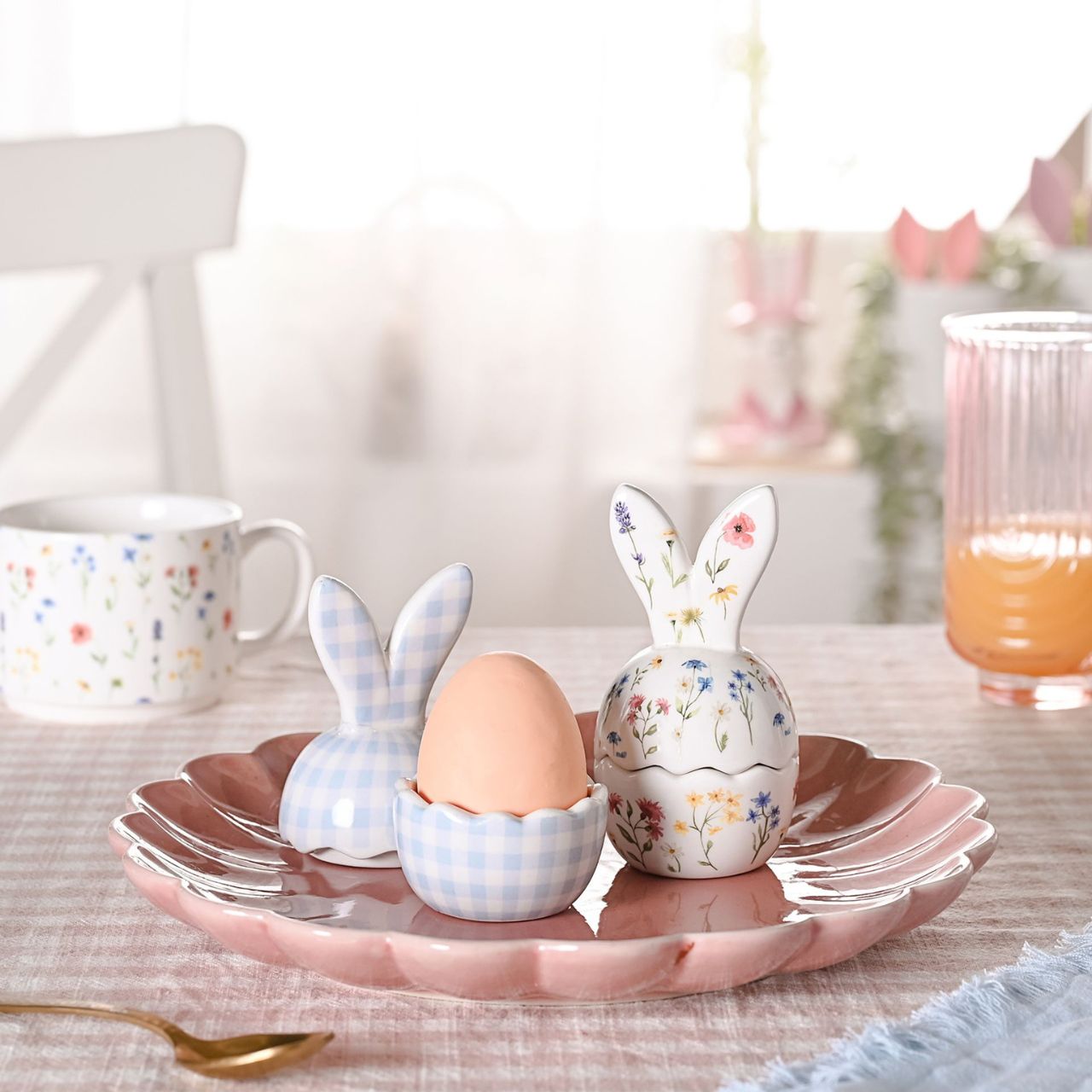 Introduce whimsy with this set of two Bunny Ear Egg Cups. These playful pieces make breakfast exciting for all ages.