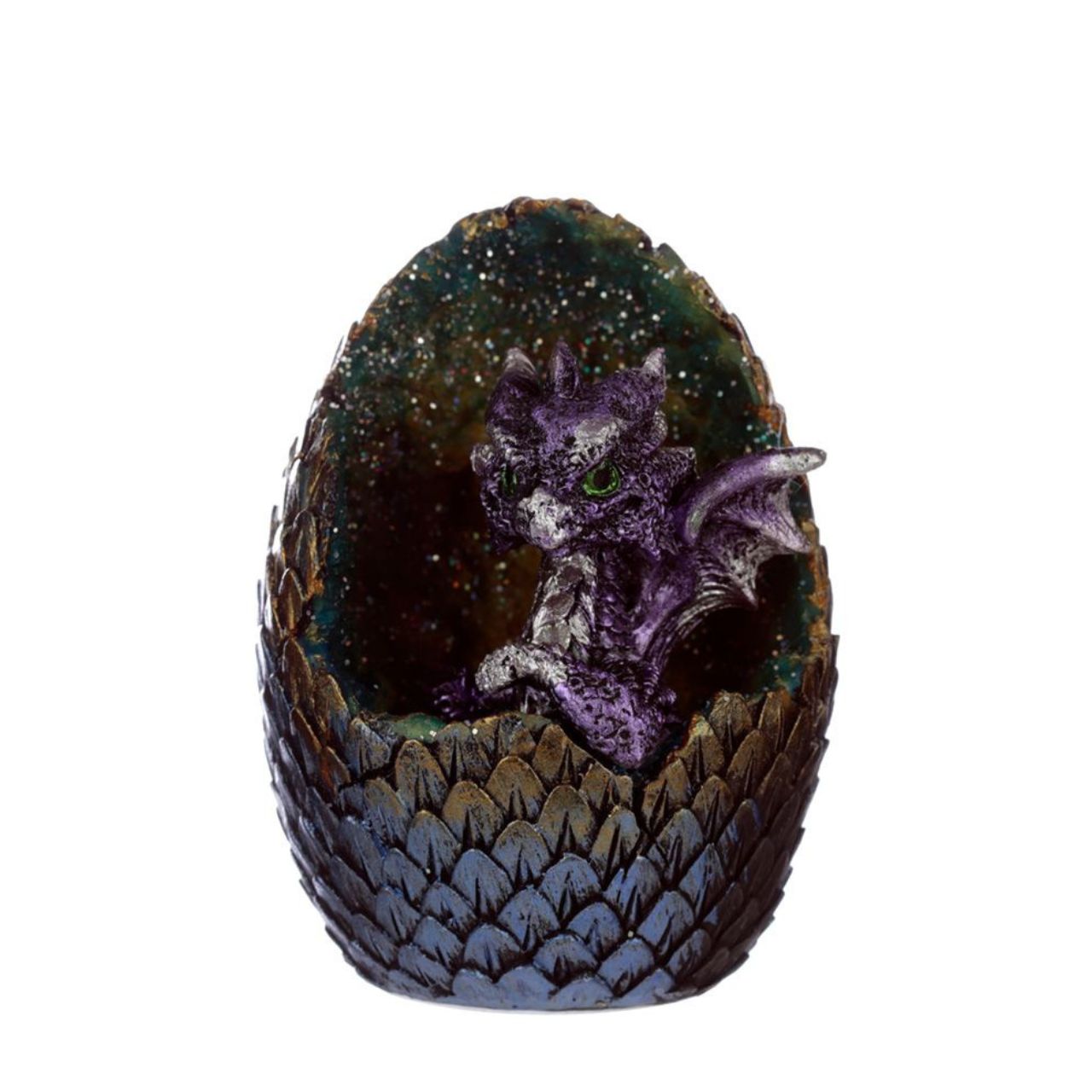 Elements Baby Dragon LED Crystal Egg - Material: Resin and Plastic - Batteries Required: 2 x LR44 - Batteries Included: Yes - LED: Controlled by an on/off switch on the bottom, the LED rotates between multiple colours.