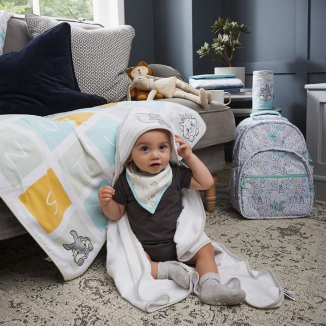 Marie, Thumper and Dumbo all join Simba in this gender-neutral ABC baby blanket. The generously sized blanket is ideal to encourage tummy time with newborns or to help toddlers learn their ABCs. Made from 100% cotton ensures it is both cosy and gentle on the most delicate skin.
