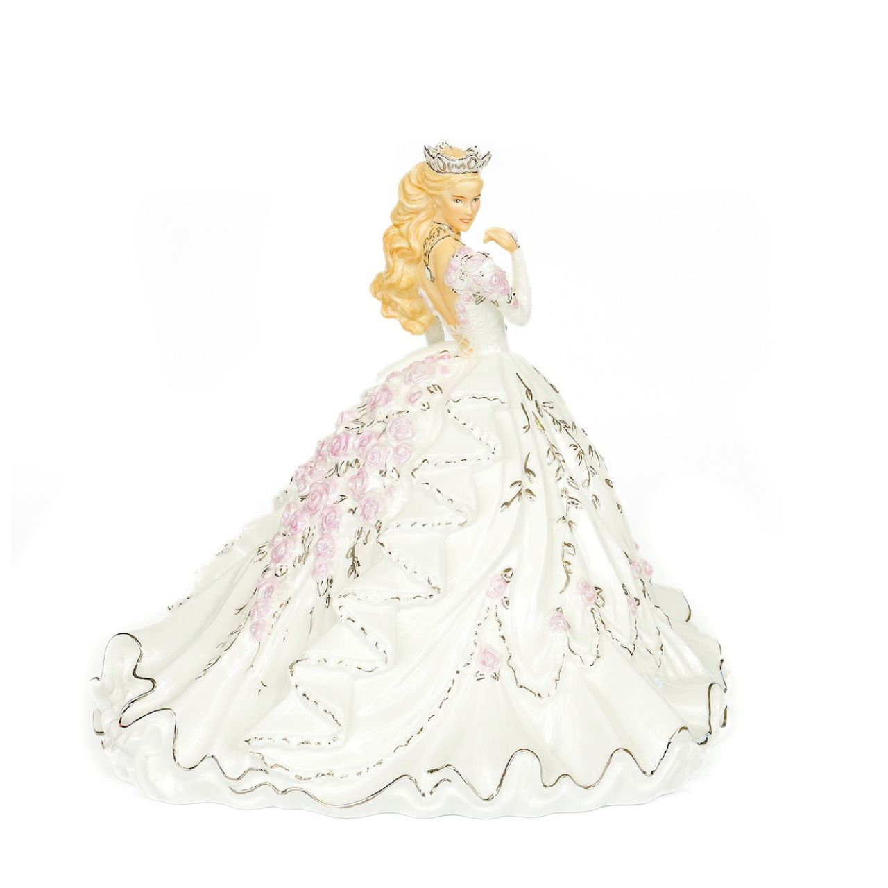 Gypsy Rose Blonde by English Ladies Company Thelma Madine’s stunning gown is recreated in this elegant bone china figurine. Floral details spill down the back of the dress and across the shoulders; with real platinum highlights adding the finishing touches.