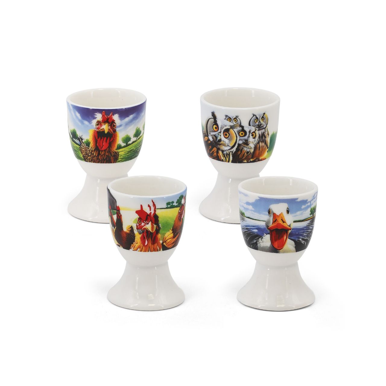 Designed by artist Eoin O’Connor, this charming set of four egg cups features a delightful cast of Irish animals, each with its own playful personality and punny twist.