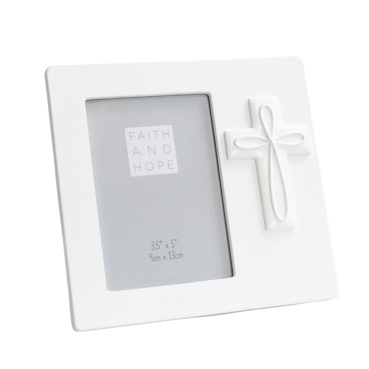 Faith & Hope White Resin Cross Frame 3.5" x 5" Preserve a precious memory from a special religious occasion with this beautiful moulded white crucifix photo frame.