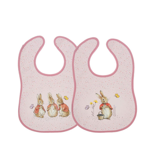 Introducing the delightful Flopsy Bunny Bib Set, inspired by the charming tales of Peter Rabbit and friends. This enchanting set of two bibs ensures mealtime is both stylish and mess-free. Crafted with super-soft, wipeable fabric, each bib features an easy hook & loop tape fastening for quick changes.