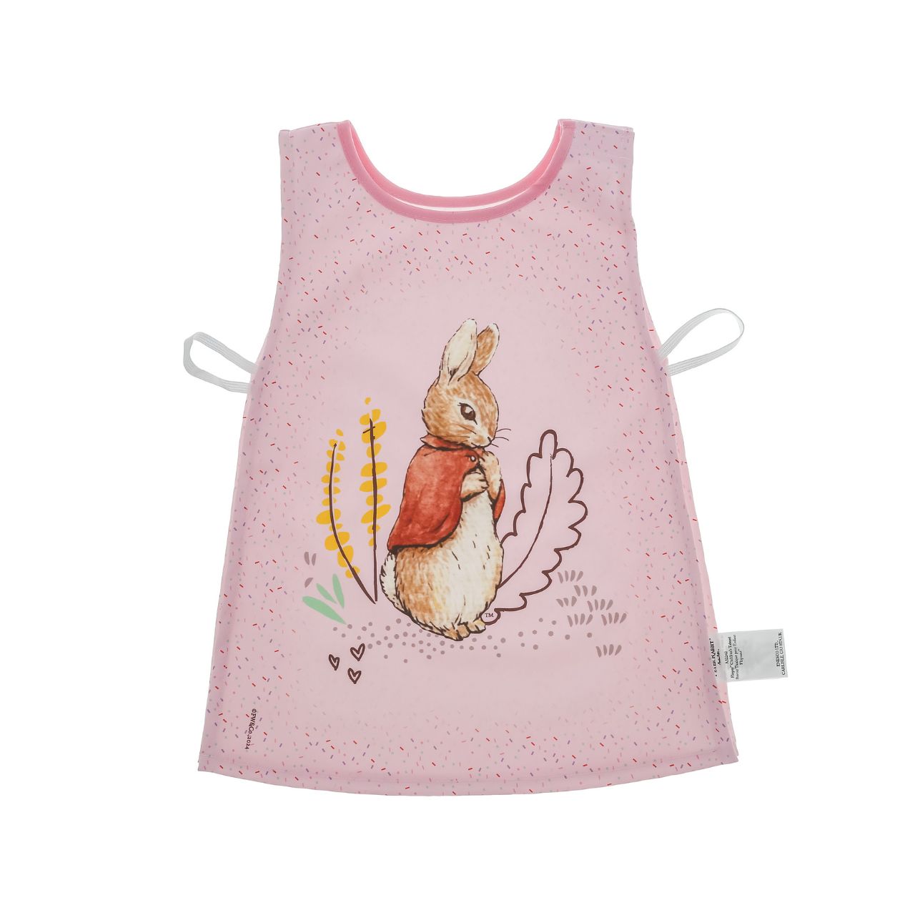Introducing the charming Flopsy Bunny Tabard, designed with both style and practicality in mind. Featuring hook & loop tape fastening at the neck and elasticated sides, this bib is easy to put on and adjust, ensuring a snug fit for your little one.
