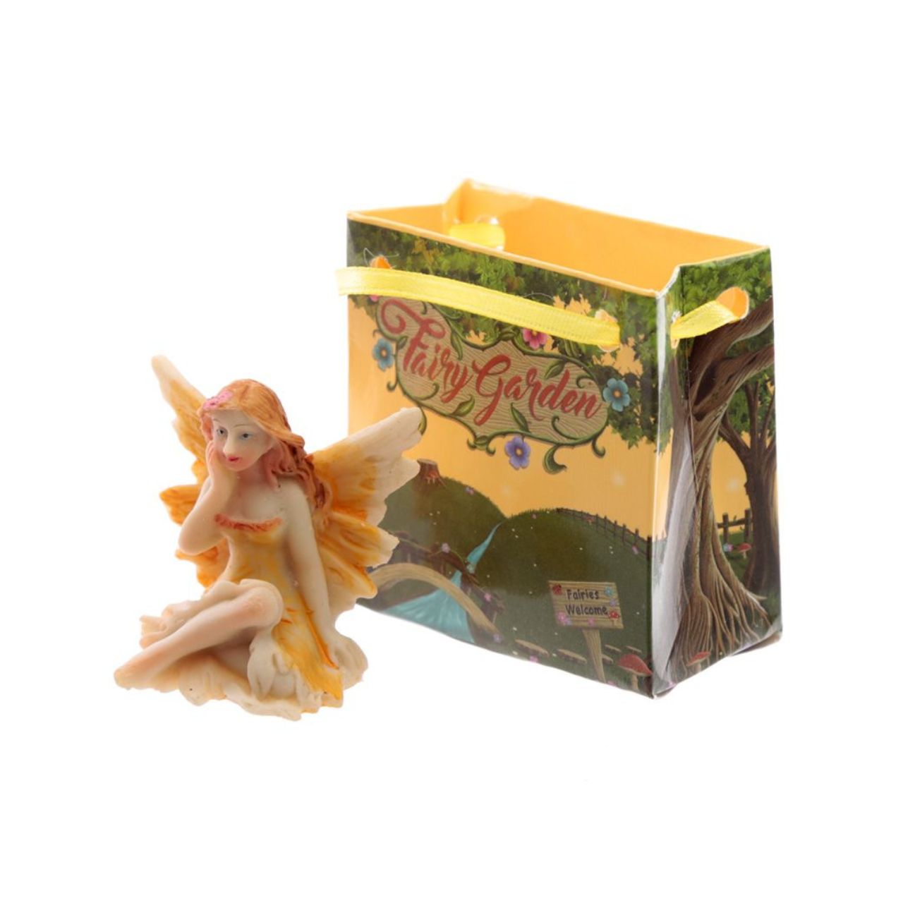 Flower Fairy Garden Fairy in a Mini Gift Bag  - Material: Resin Figure in a Mini Card Gift Bag with Ribbon Handles - Height 4 cm Width 4 cm Depth 2.5 cm Bag 5.5 x 5.5 x 3 cm