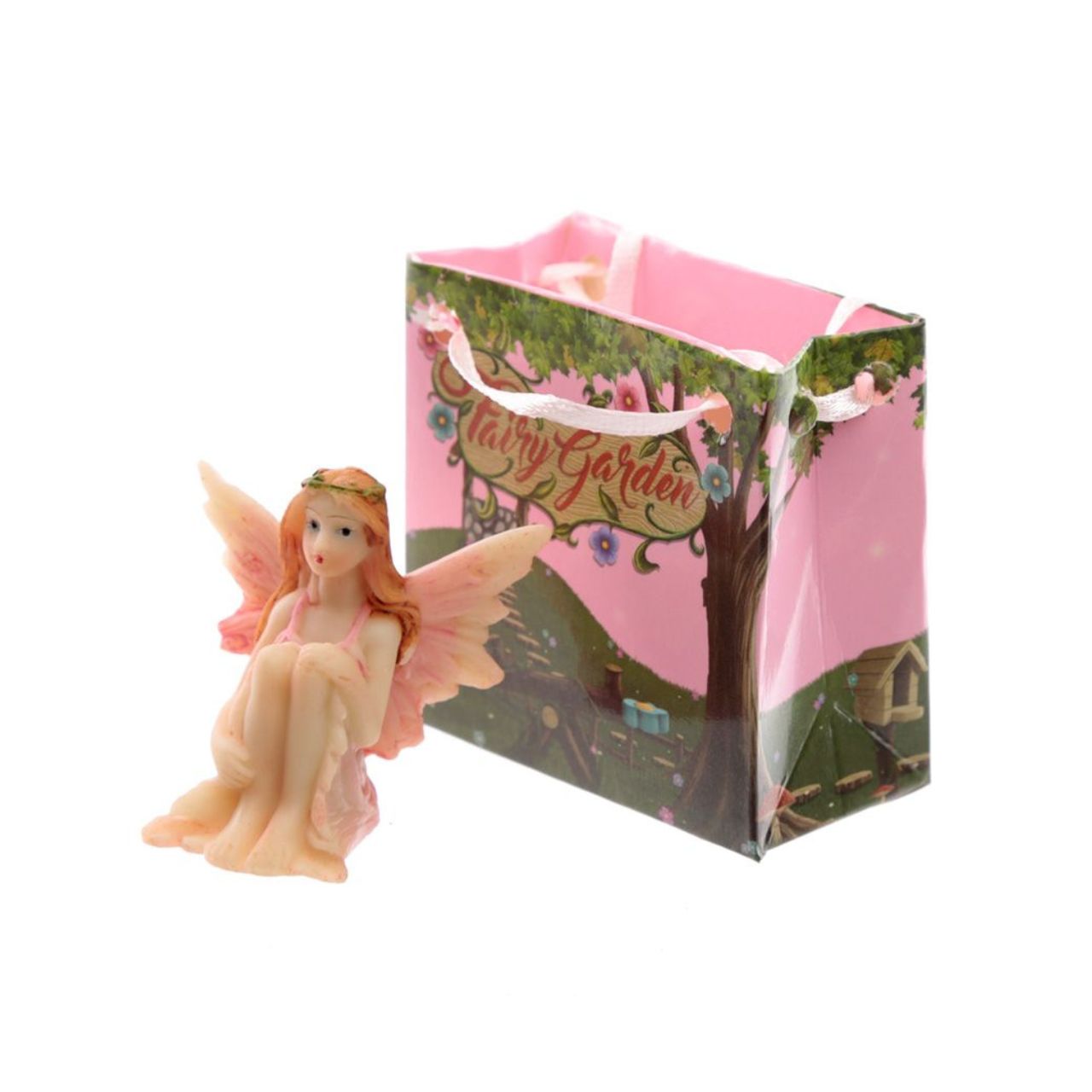 Flower Fairy Garden Fairy in a Mini Gift Bag  - Material: Resin Figure in a Mini Card Gift Bag with Ribbon Handles - Height 4 cm Width 4 cm Depth 2.5 cm Bag 5.5 x 5.5 x 3 cm