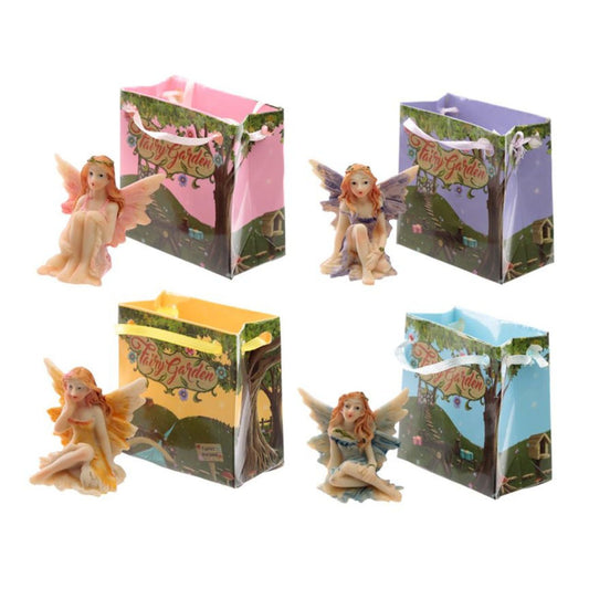 Flower Fairy Garden Fairy in a Mini Gift Bag  - Material: Resin Figure in a Mini Card Gift Bag with Ribbon Handles - Height 4 cm Width 4 cm Depth 2.5 cm Bag 5.5 x 5.5 x 3 cm