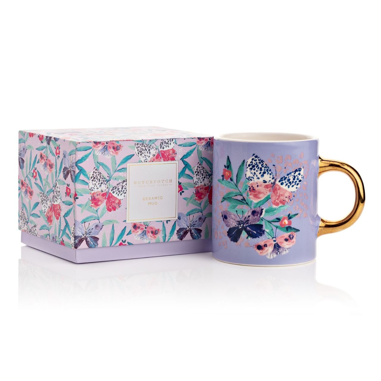 Butterfly Design Mug Put a spring in your step with this delightful floral mug. The mug is decorated with a floral print and an on-trend butterfly.