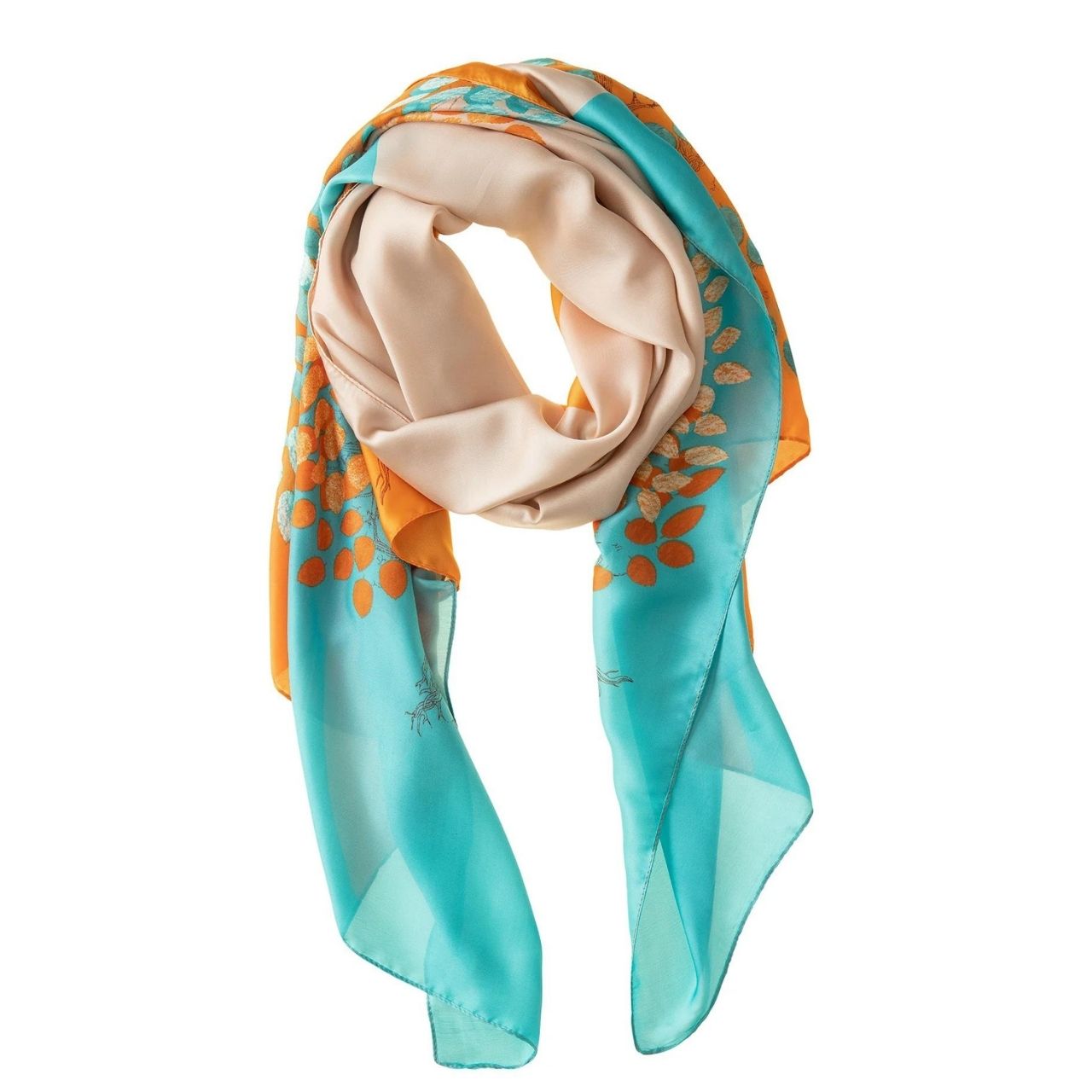 Orange & Turquoise Polyester Scarf by Galway Crystal  Our Orange & Turquoise Polyester Scarf is the perfect rich colour that will draw attention and complement any outfit. This rich, soft and comfortable scarf is a must have and also comes in a beautiful box ready for gifting. A touch of luxury for everyday life and perfect for all seasons.