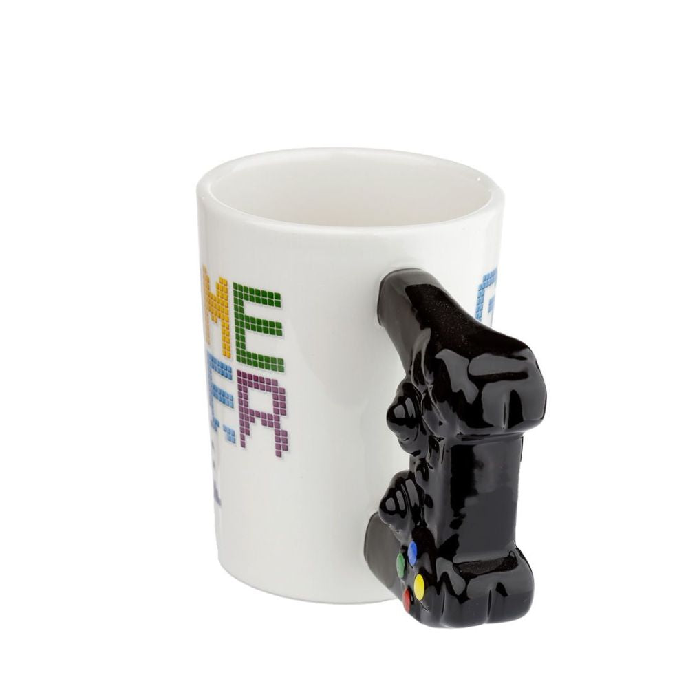 GAME OVER Game Controller Ceramic Shaped Handle Mug  - Material: Ceramic (Dolomite) - Food Safe: Yes - Microwave Safe: No