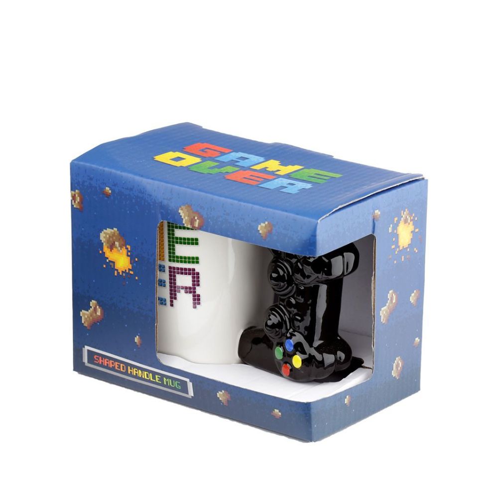 GAME OVER Game Controller Ceramic Shaped Handle Mug  - Material: Ceramic (Dolomite) - Food Safe: Yes - Microwave Safe: No