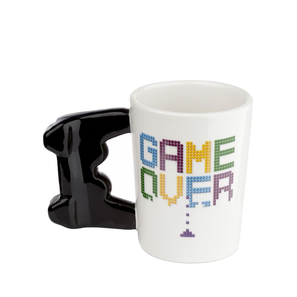 GAME OVER Game Controller Ceramic Shaped Handle Mug  - Material: Ceramic (Dolomite) - Food Safe: Yes - Microwave Safe: No
