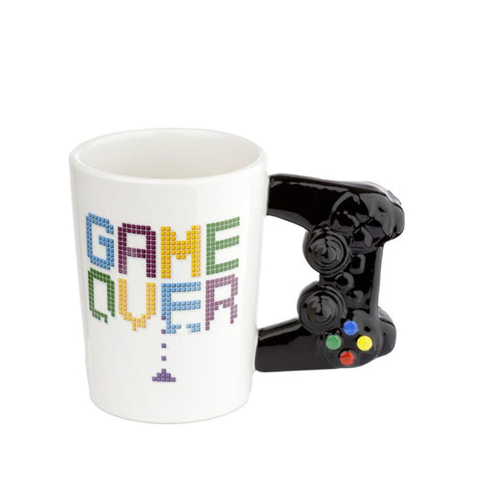 GAME OVER Game Controller Ceramic Shaped Handle Mug  - Material: Ceramic (Dolomite) - Food Safe: Yes - Microwave Safe: No