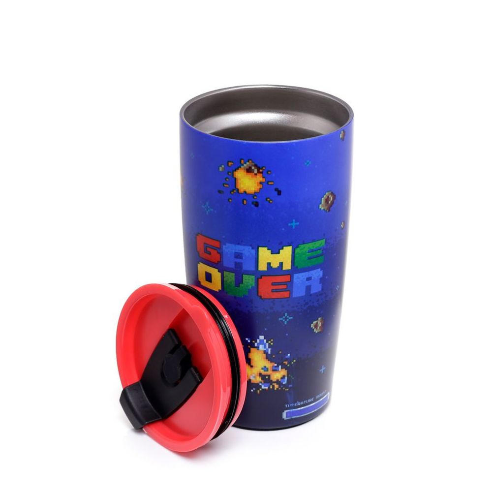 Game Over Hot & Cold Insulated Cup 500ml  The Game Over Hot & Cold Insulated Cup 500ml is designed to keep hot and cold beverages at desired temperatures for longer periods of time. Its insulated base technology preserves the temperature of your drinks up to 6 - 8 hours. Its slip-resistant base and sturdy design make it easy to transport and handle.