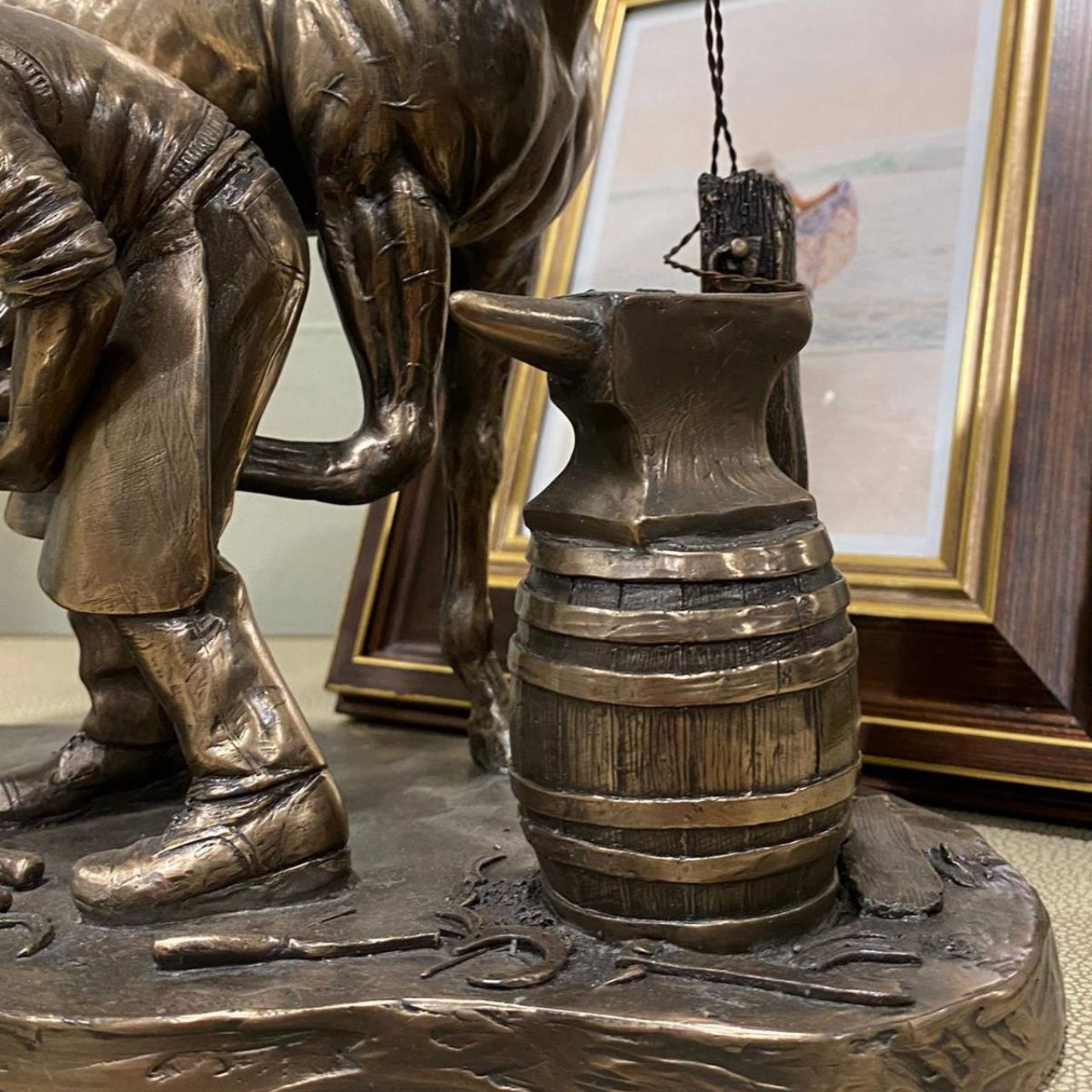 This is a beautiful cold cast bronze blacksmith figurine. A stunning sculpture of a horse and blacksmith, ideal for the equestrian fanatic in your life.