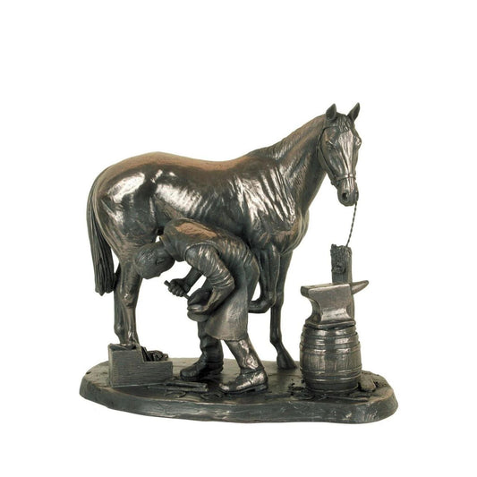 This is a beautiful cold cast bronze blacksmith figurine. A stunning sculpture of a horse and blacksmith, ideal for the equestrian fanatic in your life.