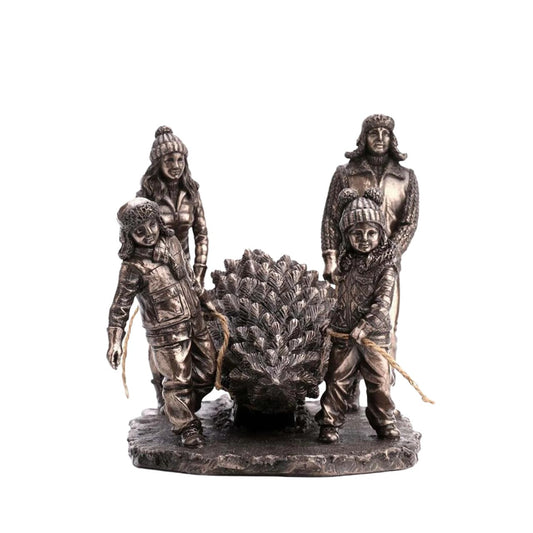 Collecting the Tree Christmas Sculpture by Genesis  A beautiful bronze coloured Christmas decoration, by Genesis Ireland. Depicting a family going to get the Christmas Tree. Let the magic of Christmas fill your home with this gorgeous sculpture for many years to come.