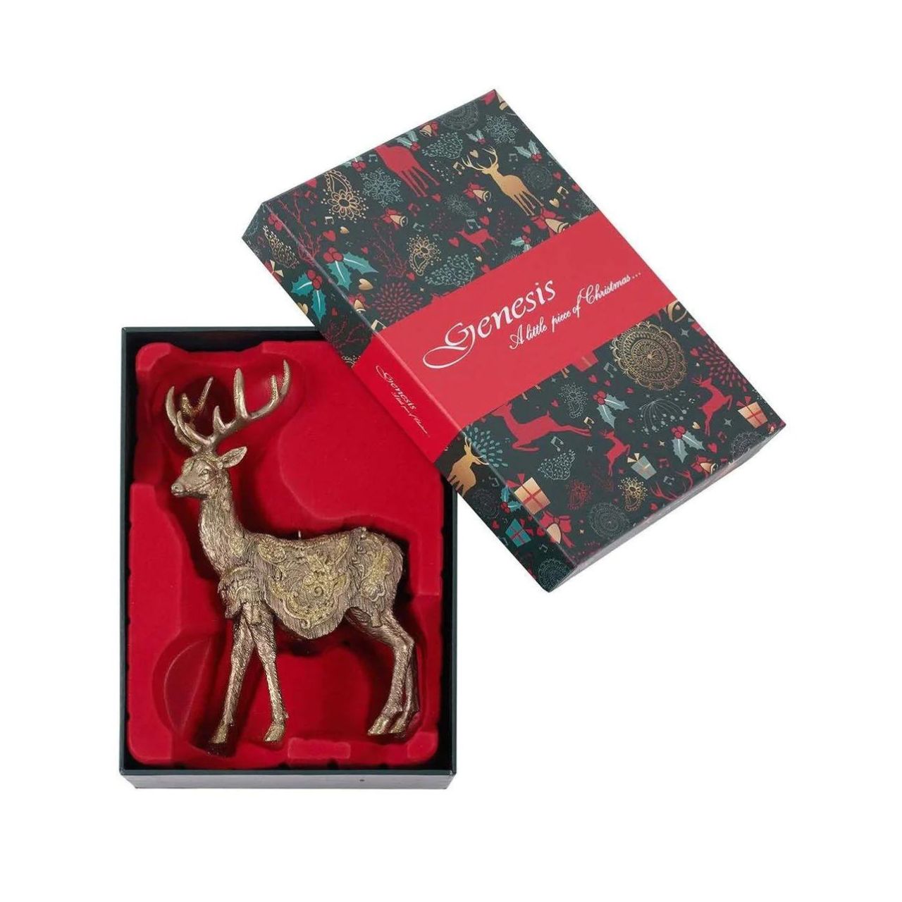 Reindeer Christmas Tree Ornament by Genesis  Gorgeous bronze coloured Christmas tree ornament by Genesis Ireland. With glittering gold accents, this ornament is sure to bring a sparkle to your Christmas décor.