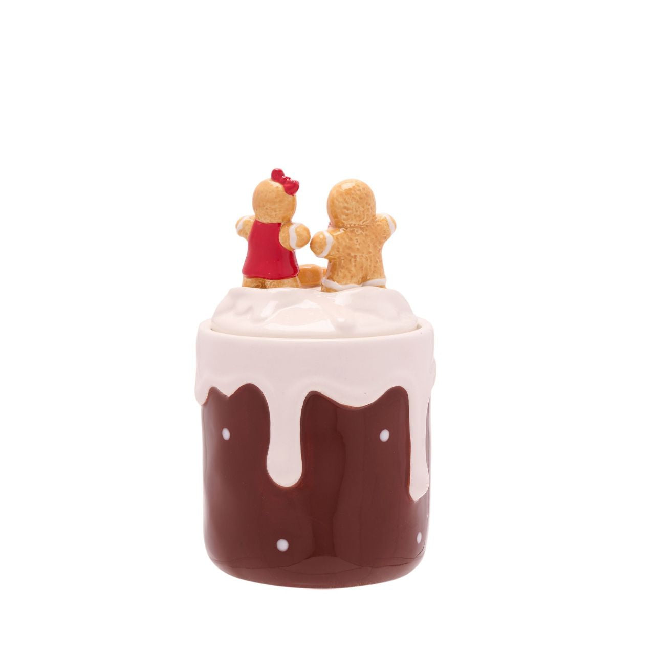 Introducing a Gingerbread Icing Cookie Jar, a delightful festive addition to your Christmas store collection. Crafted from high-quality ceramic with a lustrous glazed finish, this cookie jar is designed to bring festive cheer to any home.