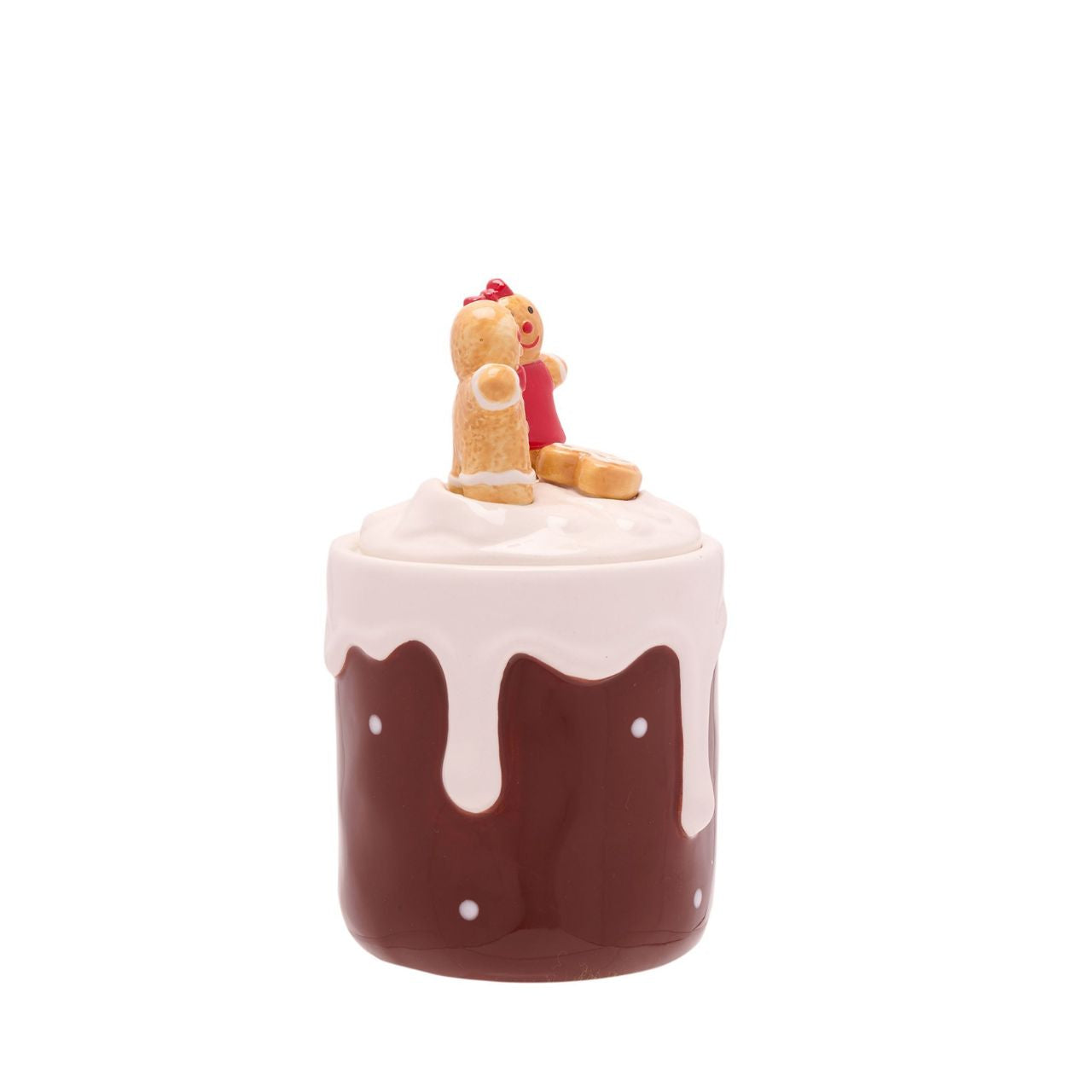 Introducing a Gingerbread Icing Cookie Jar, a delightful festive addition to your Christmas store collection. Crafted from high-quality ceramic with a lustrous glazed finish, this cookie jar is designed to bring festive cheer to any home.
