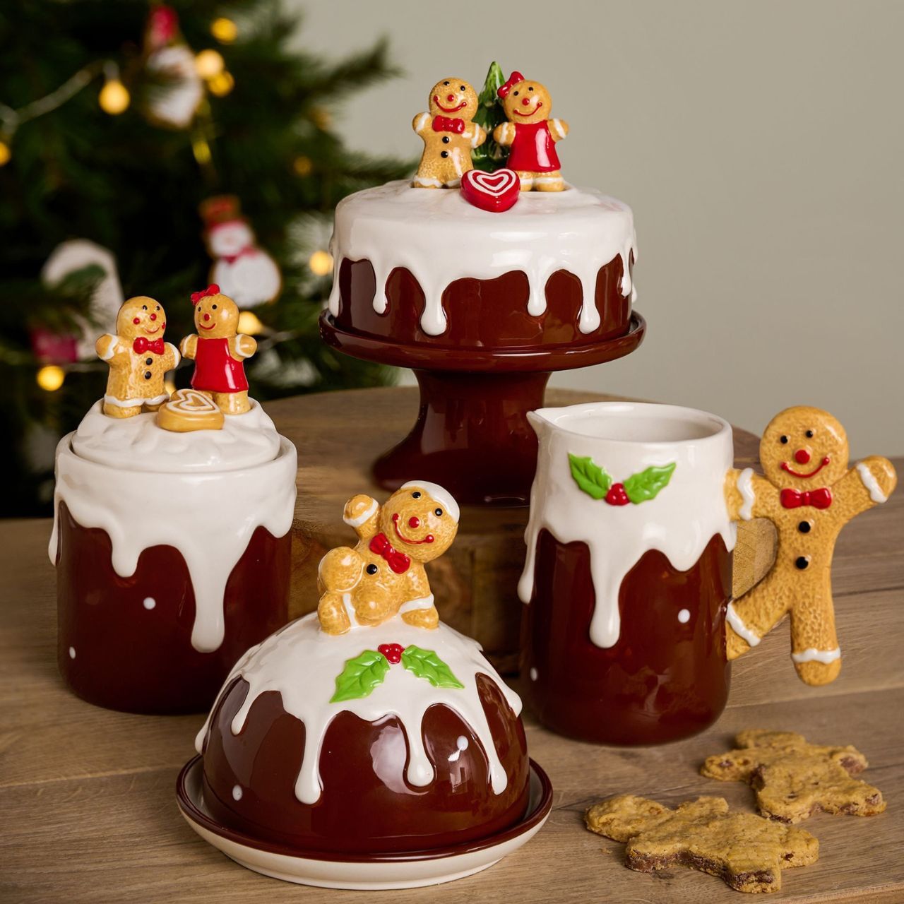 Introducing a Gingerbread Icing Cookie Jar, a delightful festive addition to your Christmas store collection. Crafted from high-quality ceramic with a lustrous glazed finish, this cookie jar is designed to bring festive cheer to any home.