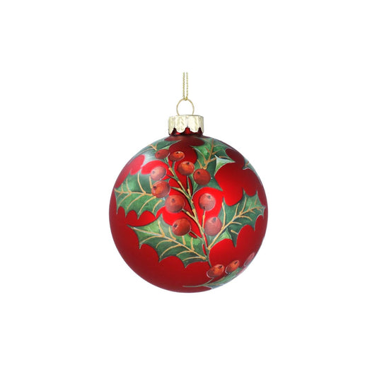 Elevate your holiday décor with the Matt Red Holly Christmas Glass Bauble by Gisela Graham London. This exquisitely crafted bauble features a rich matte red finish accented with delicate holly motifs, adding a timeless elegance to your Christmas tree.