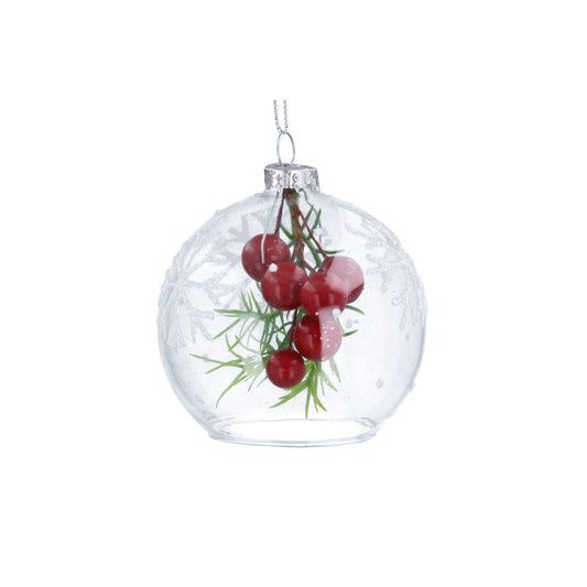 Enhance your holiday décor with the Gisela Graham Christmas Glass Bauble Open Ball featuring a delicate berry spray. Crafted with elegant detail, this open glass bauble adds a refined, festive touch to any Christmas tree.