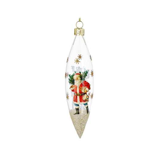 Elevate your holiday décor with the Gisela Graham Clear & Gold Nostalgia Santa Teardrop Christmas Bauble. This elegantly crafted ornament features a delicate teardrop shape adorned with a nostalgic Santa design in shimmering gold accents.