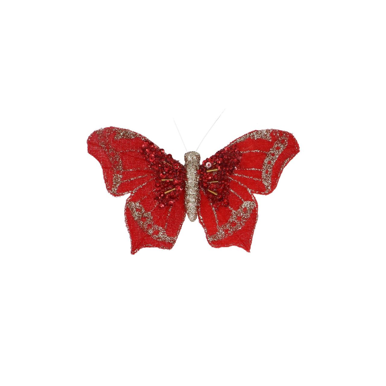 Add a refined festive touch with the Gisela Graham Fabric Clip-on Red Green Butterfly Christmas Decoration. Featuring elegant red and green hues, this delicately crafted butterfly effortlessly clips onto your tree or wreath, enhancing your holiday décor with a subtle charm.