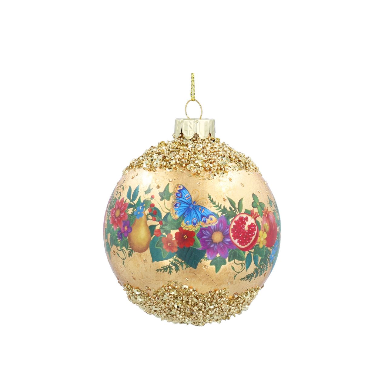 Elevate your holiday décor with the Gisela Graham Gold Leaf Beaded Fruit Band Christmas Bauble.