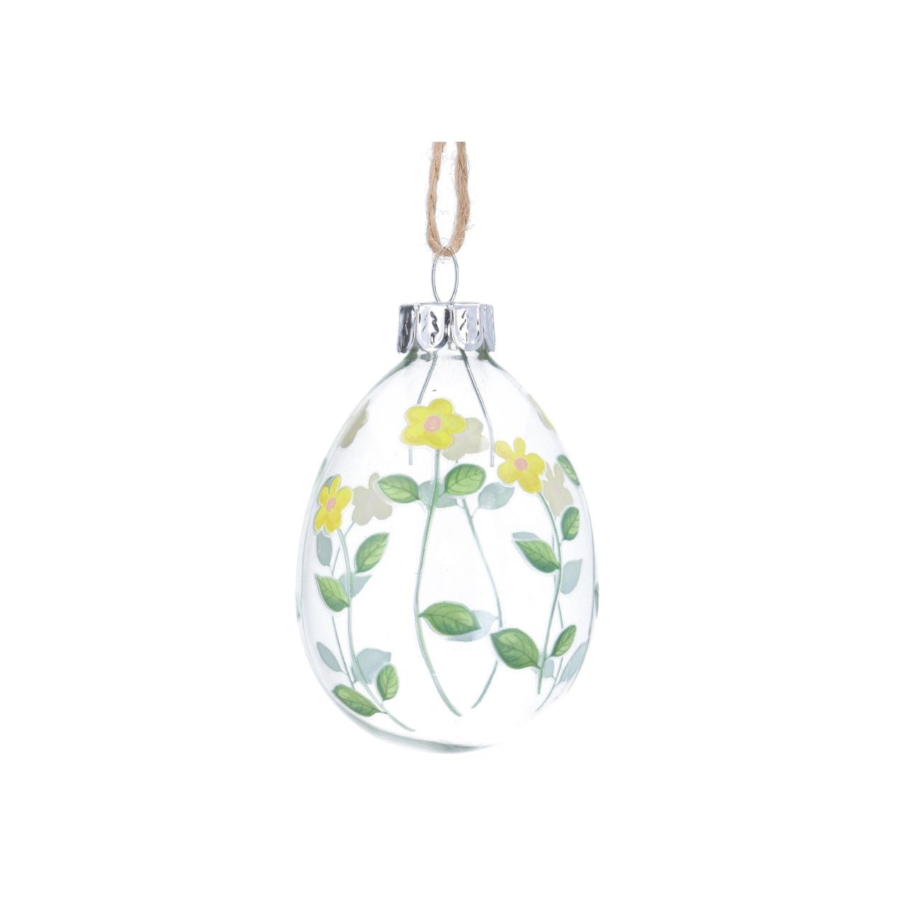 A charming glass hanging decoration featuring vibrant red and yellow flowers, perfect for adding a pop of colour to any room.