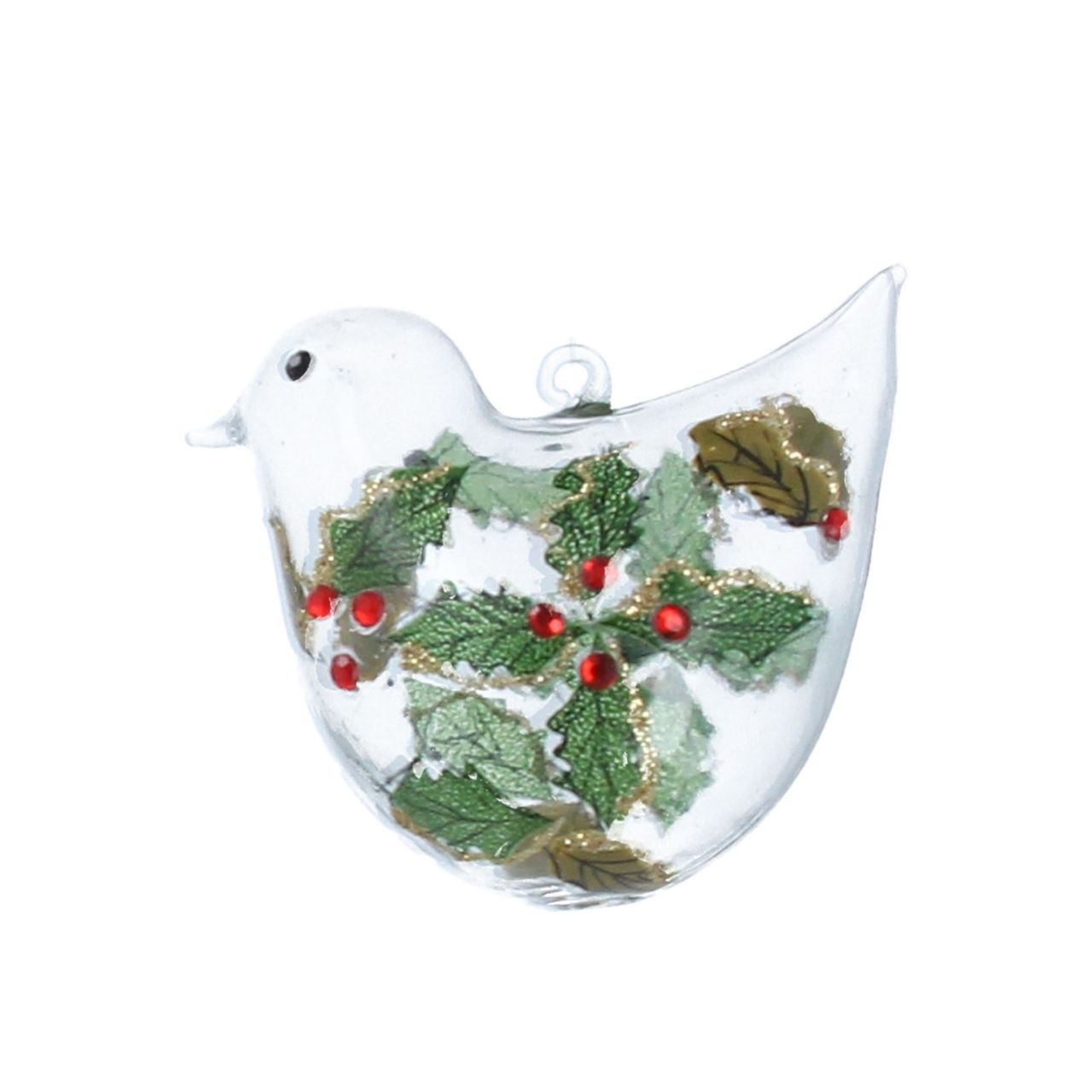 Gisela Graham Clear Glass Bird With Diamante Holly Christmas Hanging Ornament This beautiful Gisela Graham Glass Bird With Diamante Holly Christmas Hanging Ornament is perfect for completing your holiday decor. Crafted with clear glass, the ornament features a delicate holly design with shimmering diamante accents. Hang this stunning ornament and add a touch of elegance to your holiday tree.