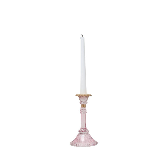 Light up your home with elegance with the Pink Candle Holder. This stunning glass candle holder features a graceful pink hue reminiscent of blooming peonies, evoking a sense of romance and sophisticated style.