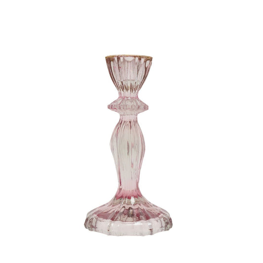Light up your home with elegance with the Pink Candle Holder. This stunning glass candle holder features a graceful pink hue reminiscent of blooming peonies, evoking a sense of romance and sophisticated style.